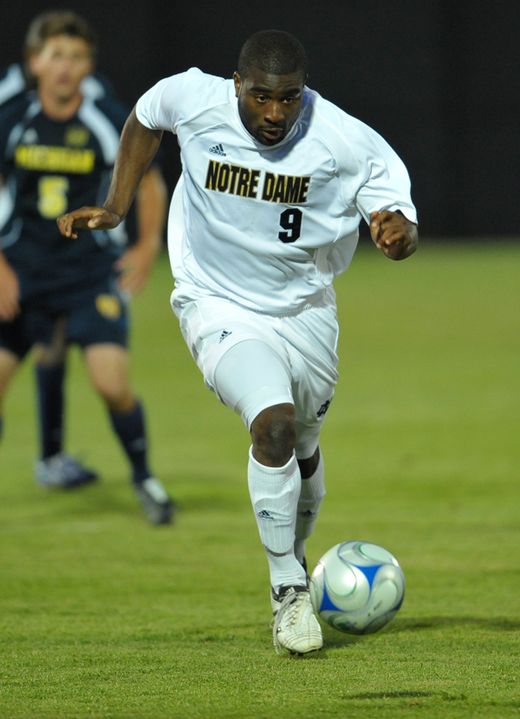 Senior forward Bright Dike scored a hat trick in the first-ever match at Alumni Stadium, netting three goals in Notre Dame's 5-0 win over Michigan on Sept. 1.