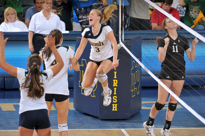 Fighting Irish Take Season Opener Over Eastern Michigan Andrea McHugh had 16 reasons to celebrate, totaling 16 kills against Eastern Michigan to start the 2011 season.
