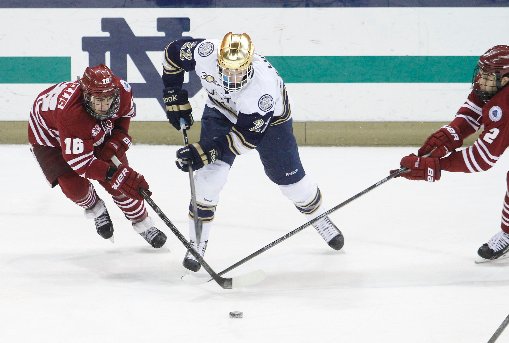 Late Massachusetts Goal Sends Irish To Defeat, 3-2 Mario Lucia's first-period goal staked Notre Dame to a 1-0 lead