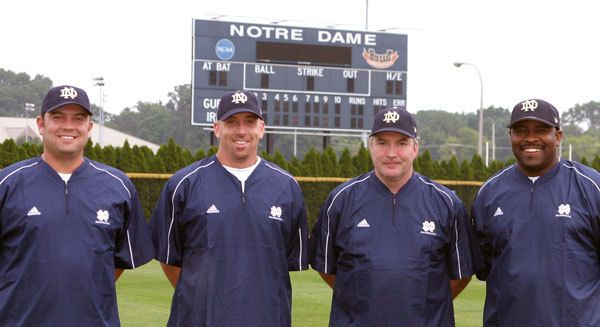 Dave Schrage - pictured during a recent photo shoot along with his staff - recently welcomed assistant coach Sherard Clinkscales and volunteer assistant John Fitzgerald to the Irish baseball staff.