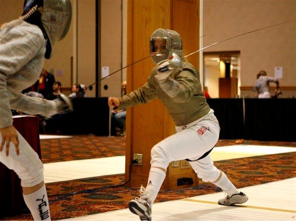 Mariel Zagunis defeated Columbia's Emily Jacobson, 15-8, in a rematch of the NCAA sabre final (photos by Aaron Sprecher).