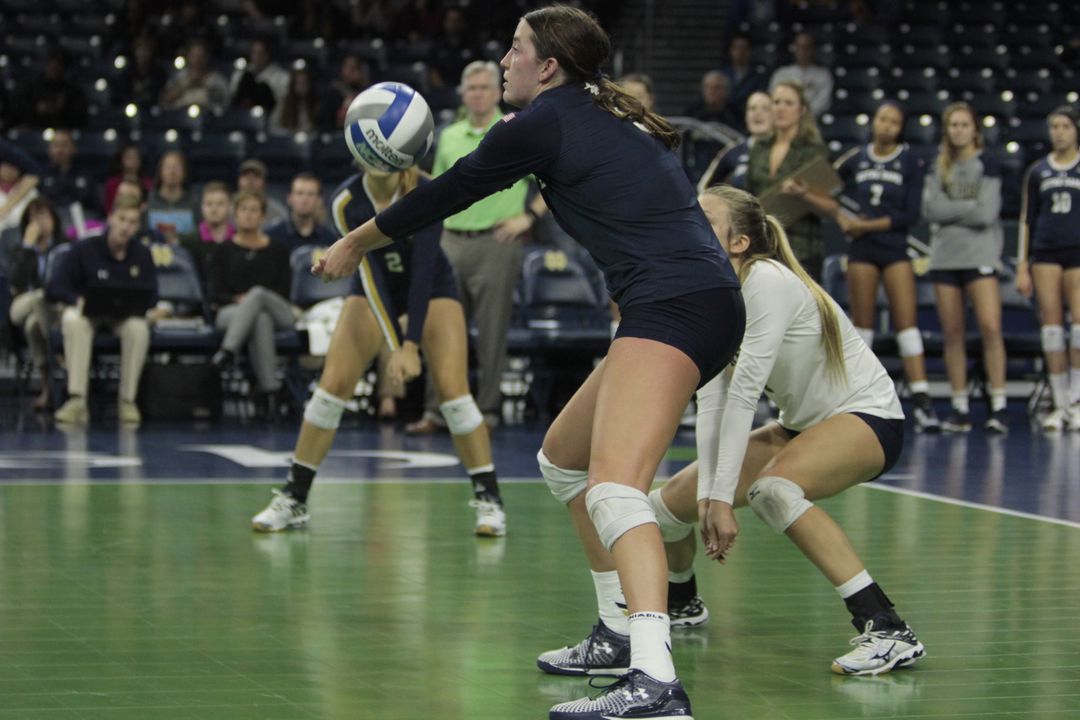 Sophomore Sydney Kuhn totaled 13 kills and 13 digs for the Irish in Sunday's loss to Syracuse.