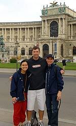 Coaches (from left) Louella Lovely, Robin Davis, and Debbie Brown in front of the National Library in Vienna, Austria.