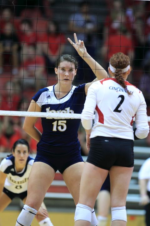 The Irish received 20 kills and 15 digs Sunday afternoon from Kristen Dealy.