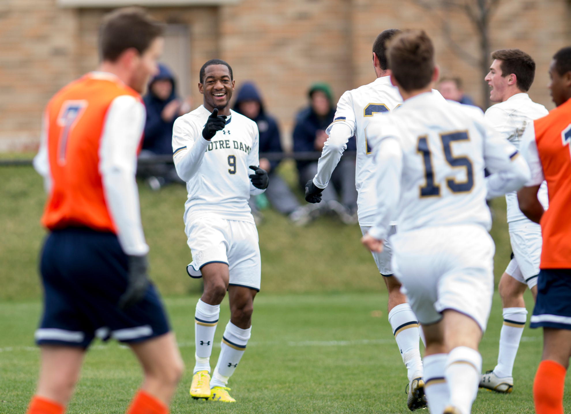 #4 Notre Dame Topples #15 Virginia 3-0 In ACC Quarterfinals Leon Brown celebrates after putting the Irish up in the 28th minute with his sixth goal of the season.