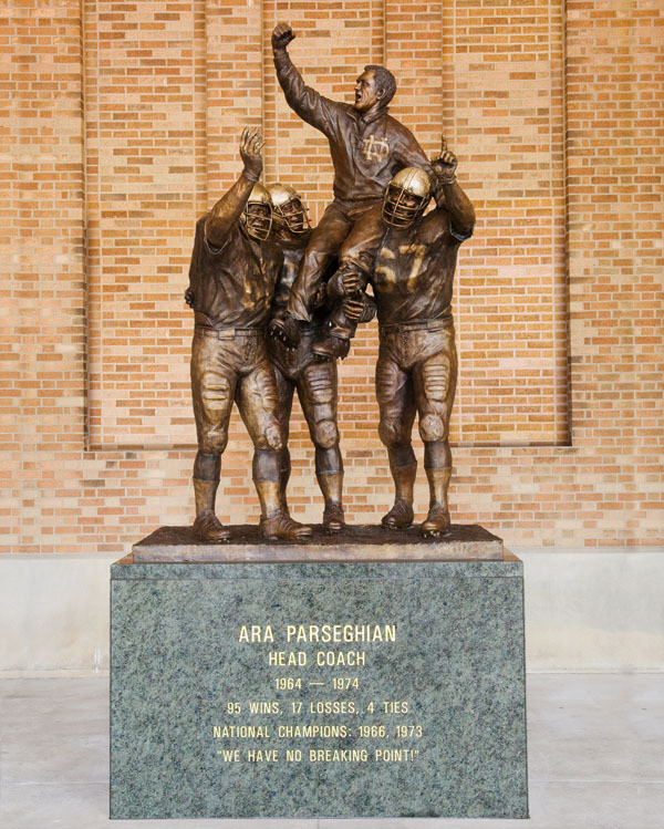 Ara Parseghian Statue Dedication This statue of former Irish football coach Ara Parseghian was unveiled in a dedication ceremony Sept. 22 at Gate D inside Notre Dame Stadium.
