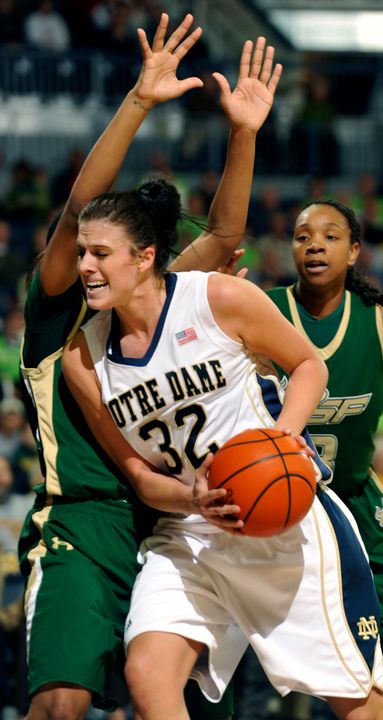 Junior forward Becca Bruszewski came off the bench to score a team-high 14 points (on 6-of-10 shooting) in Notre Dame's 86-58 win over Cleveland State on Sunday in the first round of the NCAA Championship at Purcell Pavilion.