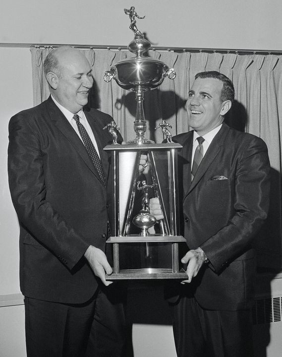 Ara Parseghian with the 1966 Associated Press national championship trophy
