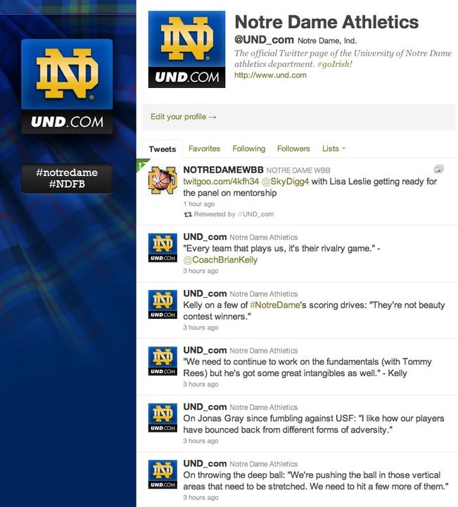 Notre Dame Athletics' Twitter feed.