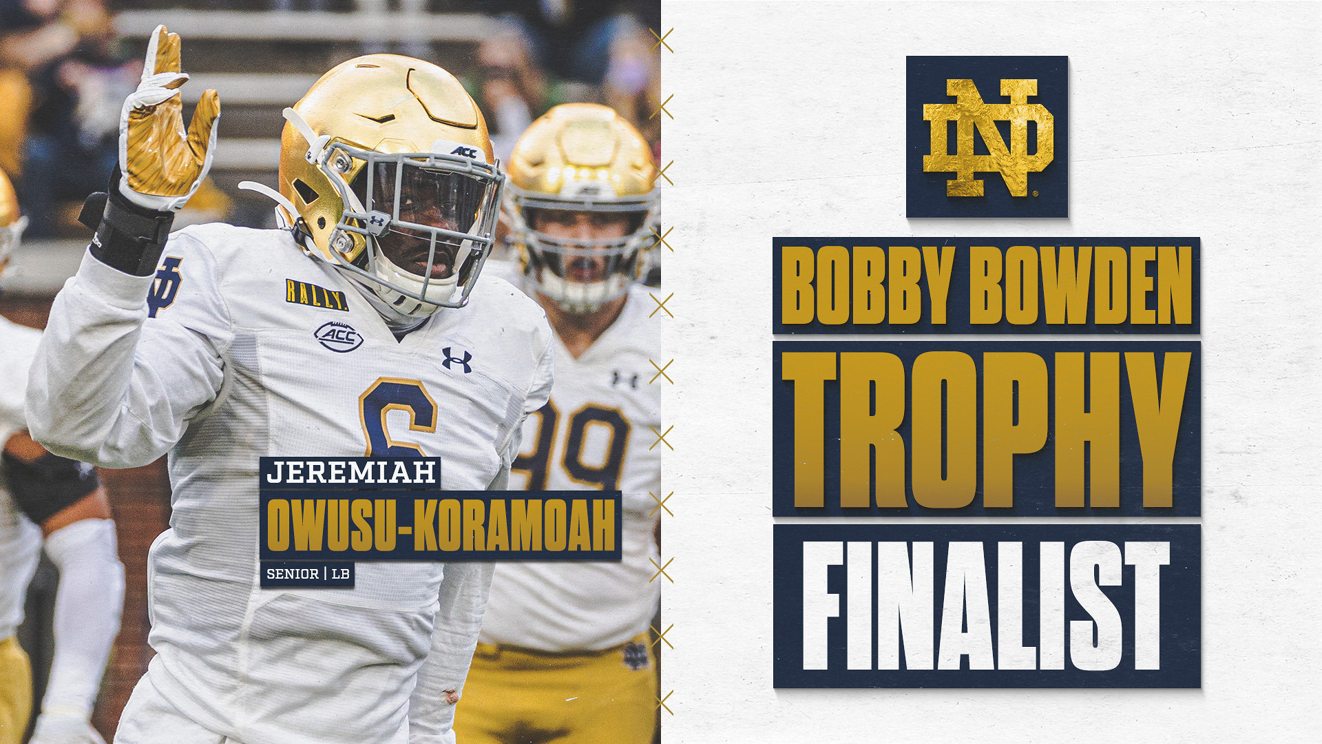 Owusu-Koramoah Tabbed as Finalist for Bowden Trophy Owusu-Koramoah Tabbed as Finalist for Bowden Trophy