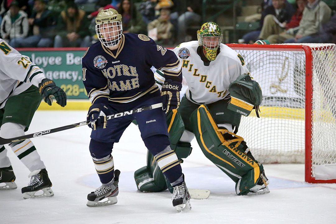 Junior right wing Bryan Rust scored the game winner at 1:22 of overtime to give the Irish a 1-0 victory and a 1-0 lead in the best-of-three quarterfinal series.