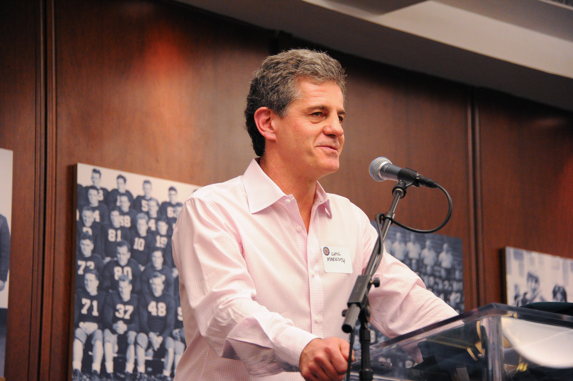 Lefty Fest Weekend Celebrates The Life And Legacy Of Charles “Lefty” Smith All-America forward Greg Meredith ('80) honored his former coach, Lefty Smith, during Saturday's dinner in the Monogram Room (photo by Mike Bennett).
