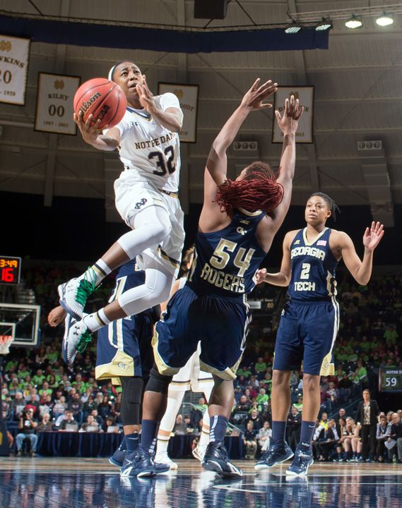 Jewell Loyd scored a game-high 29 points and tied her career high with seven assists as #6/5 Notre Dame defeated Georgia Tech, 89-76 on Thursday night at Purcell Pavilion.