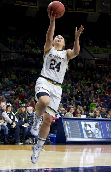 Junior guard Hannah Huffman scored a career-high 12 points as #2 Notre Dame defeated Harvard, 97-43 on Monday night in the Hall of Fame Challenge at Purcell Pavilion.