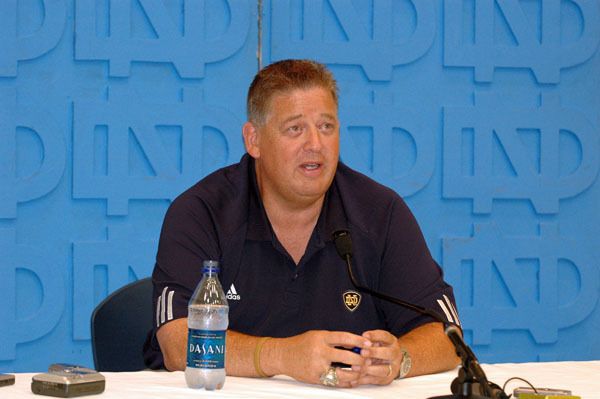 Charlie Weis kicked off spring practice by meeting with the media in the Guglielmino Auditorium.