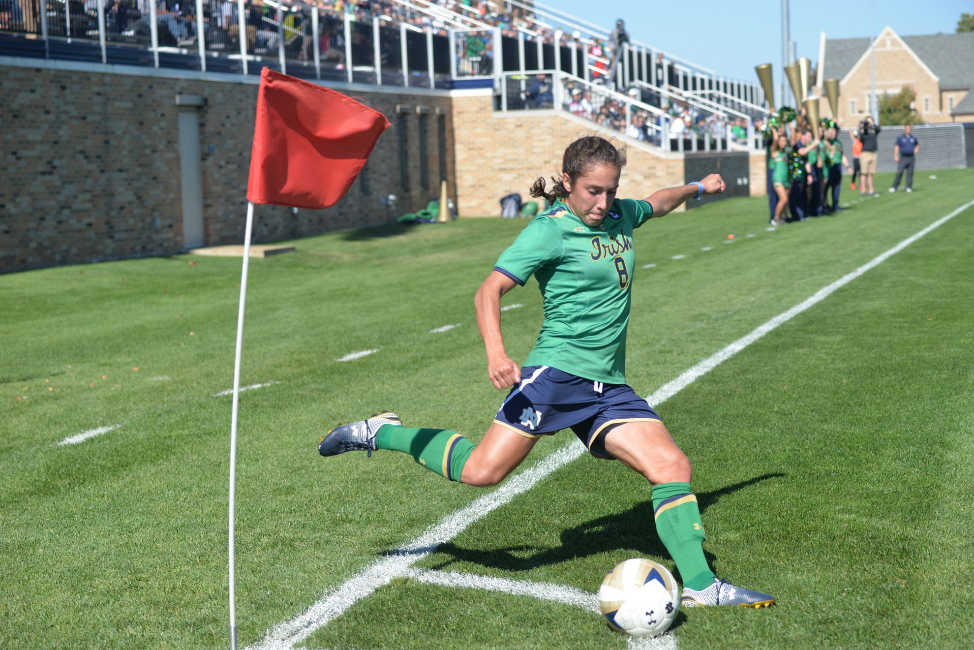 Irish Women’s Soccer Finds Its Rhythm Again Sophomore midfielder Sabrina Flores rears back to launch a corner kick service during Notre Dame's 2-0 victory over Boston College on Sunday.