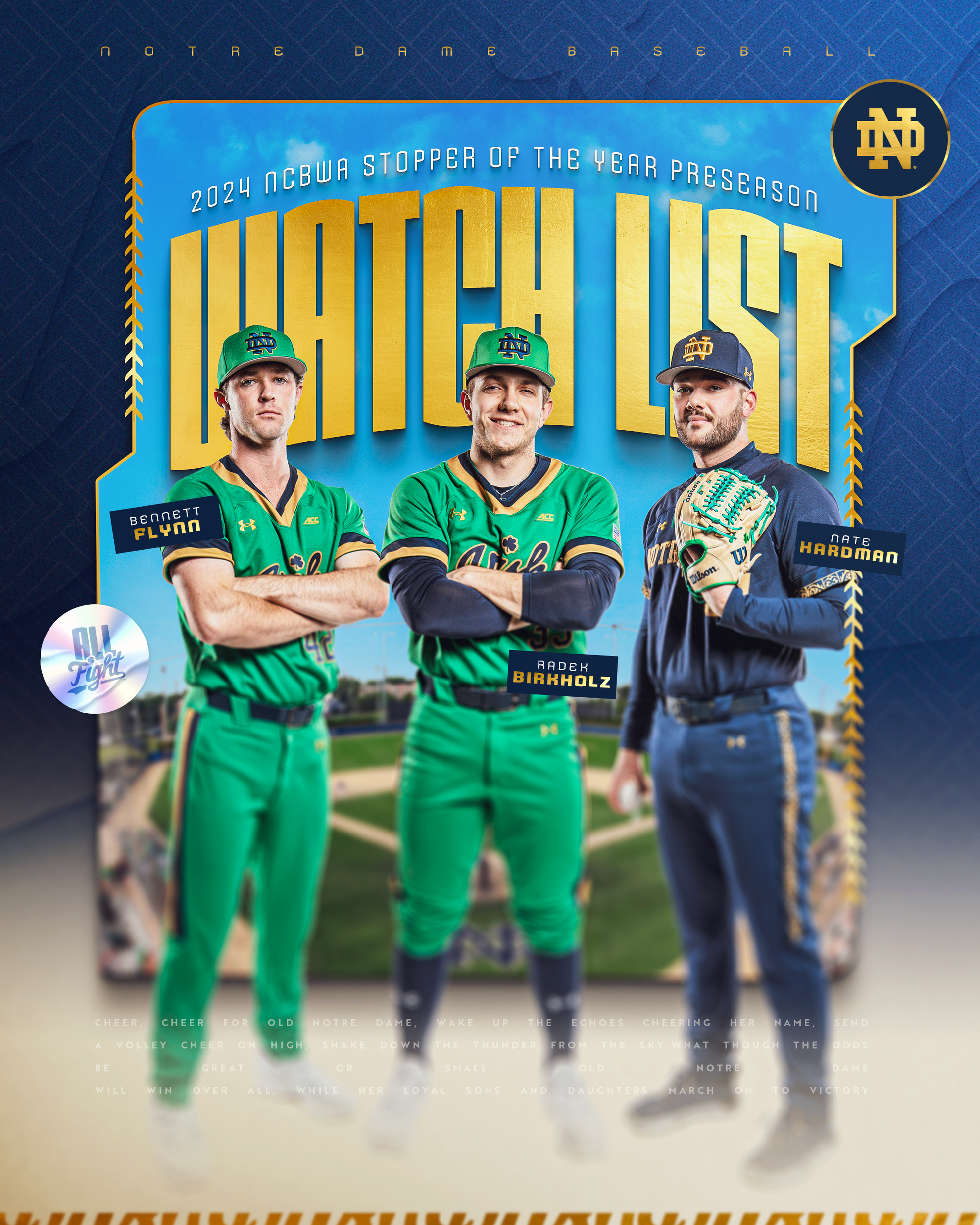 Three Irish Pitchers Named to 2024 NCBWA Stopper of the Year Watch List Three Irish Pitchers Named to 2024 NCBWA Stopper of the Year Watch List