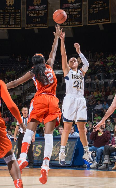 Notre Dame senior guard/tri-captain Kayla McBride (pictured) and former Fighting Irish All-American Skylar Diggins are among 33 players named to the 2014-16 USA Basketball Women's National Team pool, it was announced Monday.