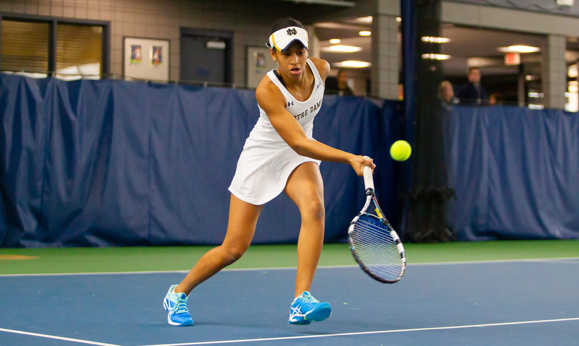Irish Earn Gritty 4-3 Victory Over Boston College Zoe Spence during the ACC match between University of Notre Dame vs. University of Louisville at Eck Center on March 8, 2019 in South Bend, Indiana.