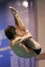 Junior Sam Stoner took first off the one-meter board at the Mike Peppe Meet on Jan. 3.