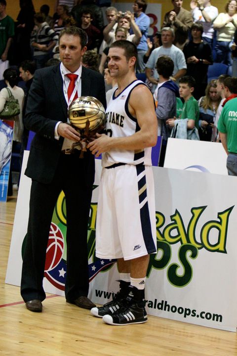Kyle McAlarney earned MVP honors after scoring 25 points in Notre Dame's 90-88 win over Ireland on Thursday in the opening game of the Emerald Hoops International Series in Dublin, Ireland. <i>(photo by Tish Brey)</i>