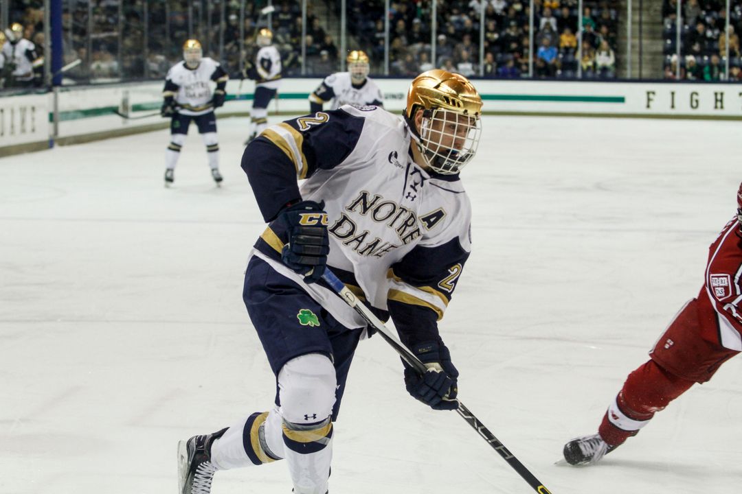 Mario Lucia scored his third goal of the season during the first period of Notre Dame's Shillelagh Tournament opening game against Harvard on Friday