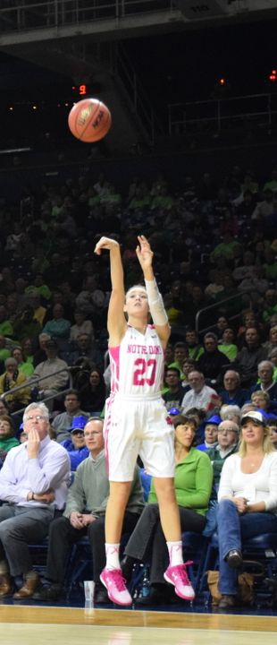 Junior guard/tri-captain Michaela Mabrey drilled three three-pointers in the first half, helping Notre Dame get out to a 14-2 lead in a 55-49 win over No. 16 Duke in the ACC Championship semifinal on Saturday in Greensboro, North Carolina.