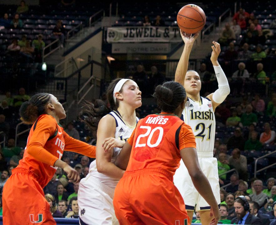 Senior guard/tri-capain Kayla McBride scored a game-high 18 points in Notre Dame's 74-48 win over Virginia Tech Thursday night at Purcell Pavilion.
