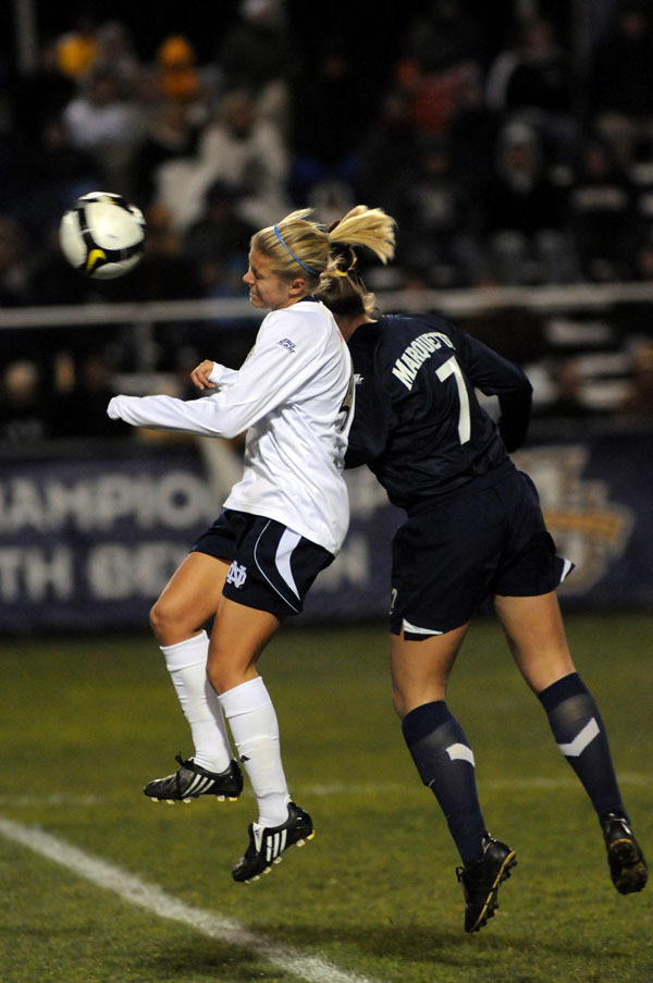 Top-Ranked Irish Headed Back To BIG EAST Final After 2-0 Win Over #25 Marquette Sophomore forward Taylor Knaack scored for the third consecutive game, ringing up an important insurance goal less than five minutes into the second half as #1 Notre Dame downed 25th-ranked Marquette, 2-0 in a BIG EAST semifinal on Friday night at Alumni Field.