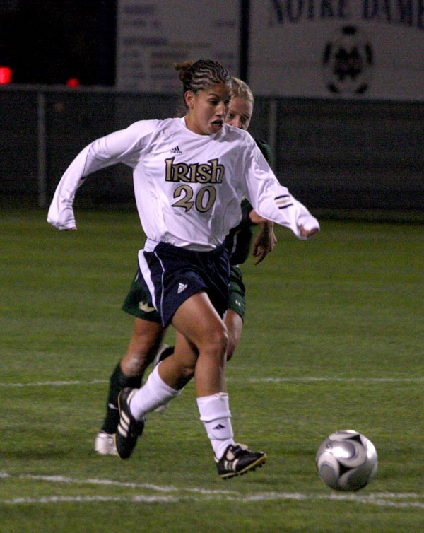 Life On The Road Continues For Top-Ranked Irish Senior midfielder Rebecca Mendoza scored twice in Notre Dame's 4-0 win over Providence last season at Alumni Field.