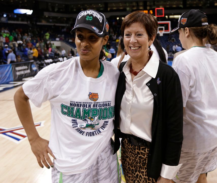 For the second time in her Hall of Fame career, Notre Dame head coach Muffet McGraw has been selected as the United States Basketball Writers Association National Coach of the Year, while rookie guard Jewell Loyd (not pictured) was named the USBWA National Freshman of the Year.