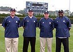 Notre Dame's 2007 baseball staff includes (from left) assistant coach/recruiting coordinator Scott Lawler, volunteer assistant coach John Fitzgerald, head coach Dave Schrage and assistant coach Sherard Clinkscales.