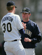 Irish Pitching Coach Terry Rooney Checks In With Preseason Practice Report Third-year Notre Dame pitching coach Terry Rooney is in the process of developing a veteran Notre Dame pitching staff that is led by senior lefthander Tom Thornton.