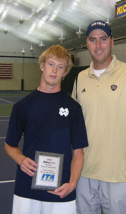 Casey Watt (pictured above with associate head coach Ryan Sachire) became the eighth Irish men's tennis player to make it to the championship match of the ITA Midwest Regional.
