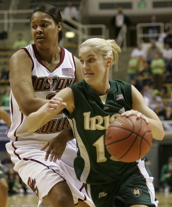 Megan Duffy drives to the basket against Boston College's Brooke Queenan during the first half.