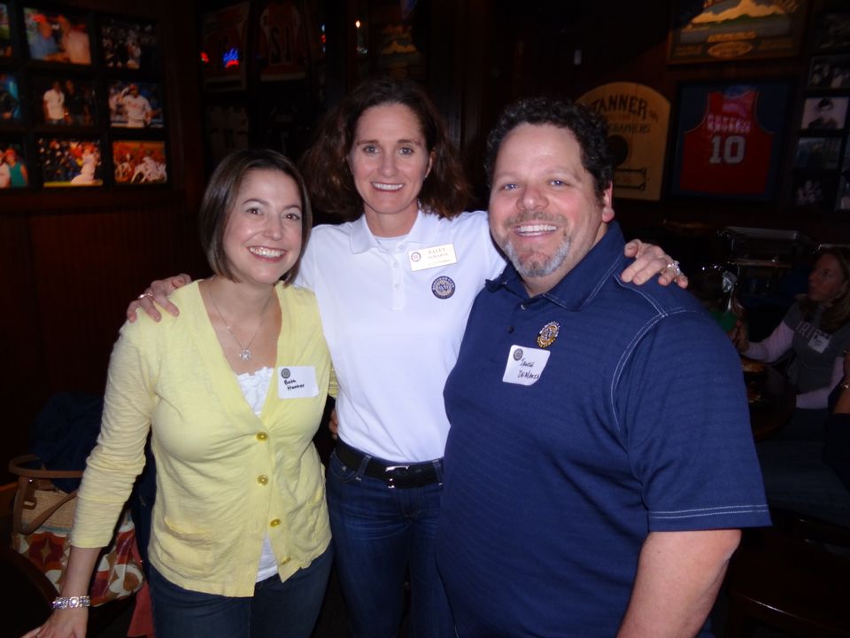 (left to right): Monogram Club executive director Beth Hunter, first vice president Haley Scott DeMaria '95 (swimming) and Jamie DeMaria '95 (manager)