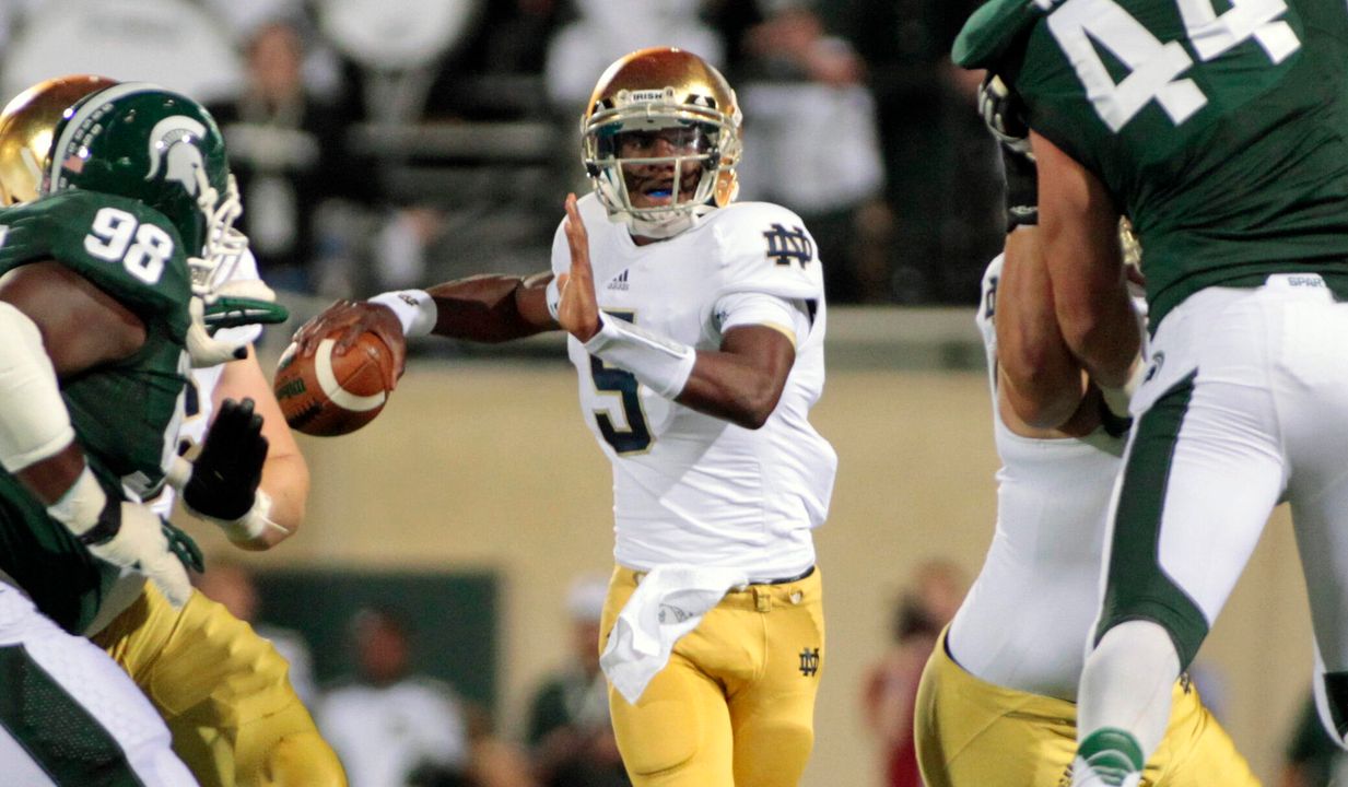 Notre Dame quarterback Everett Golson looks to pass.