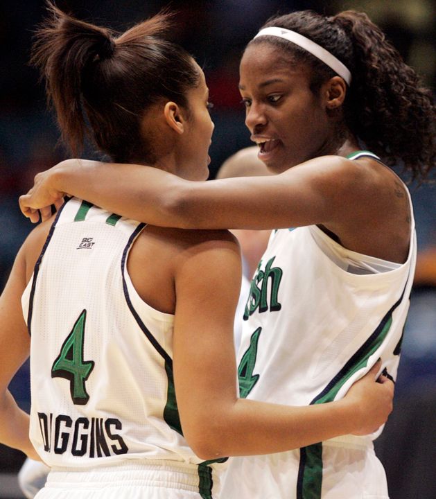 Sophomore guard Skylar Diggins (left) and senior forward Devereaux Peters (right) will look to lead Notre Dame to its third NCAA Women's Final Four when the second-seeded Fighting Irish face No. 1 seed Tennessee in the Dayton Regional final at 7 p.m. (ET) Monday on ESPNHD.