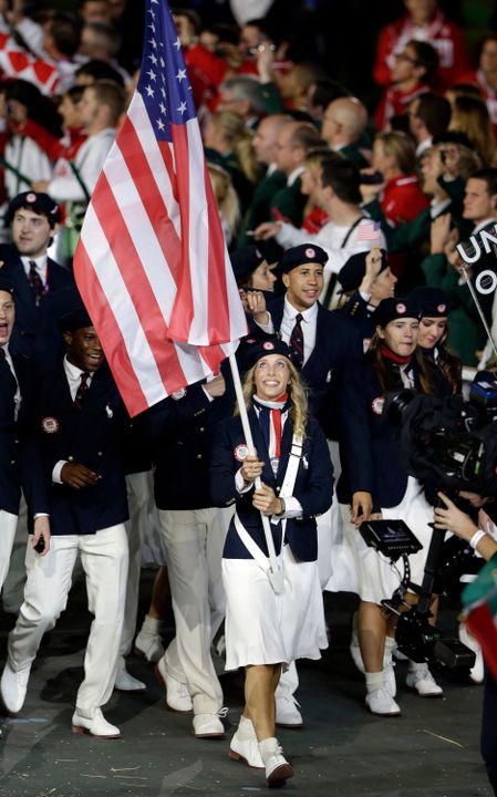 Former Notre Dame fencer and two-time Olympic gold medalist Mariel Zagunis has been chosen as the flag bearer for the United States Olympic Team for the 2012 Summer Olympics Opening Ceremony on Friday night in London, England.