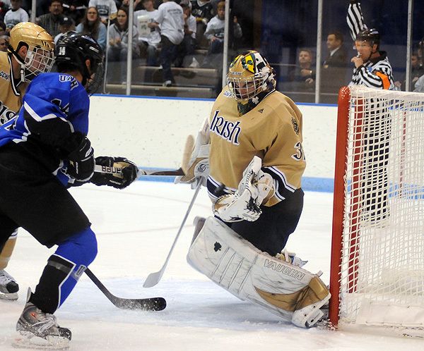 Senior goaltender Tommy O'Brien had a career-high 29 saves in the loss to Ferris State on Sunday at the Joyce Center.