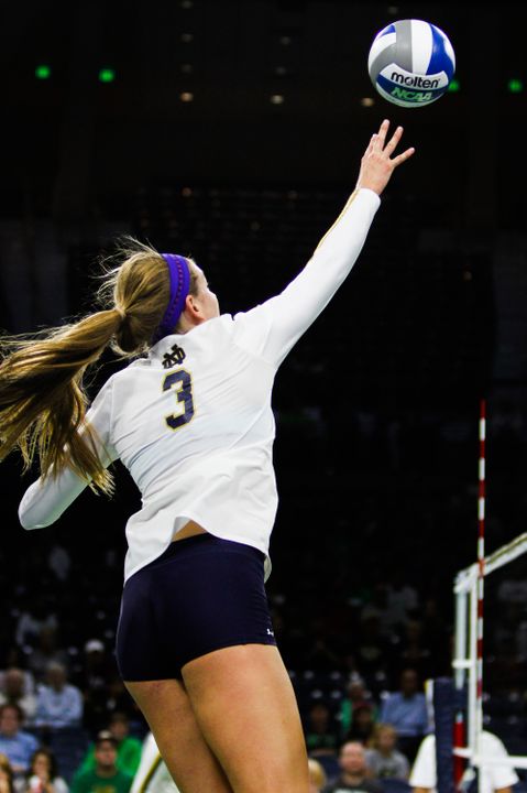 Sophomore Sam Fry leads the Irish in kills and points through nine matches in 2015.