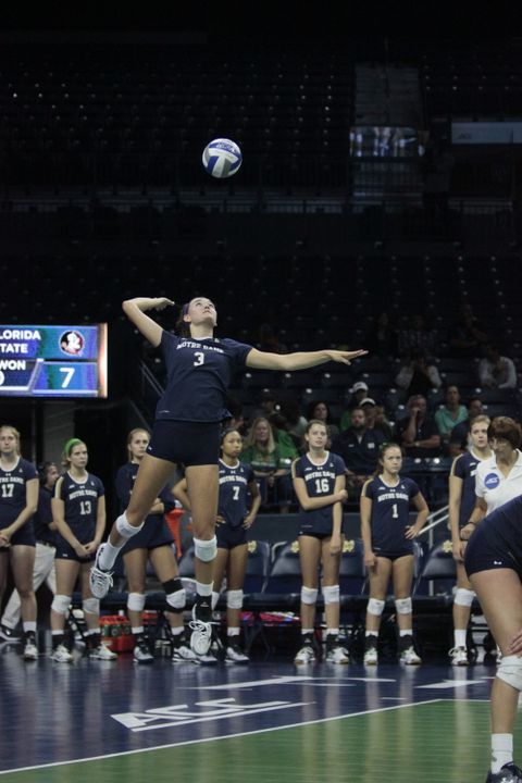 Irish sophomore Sam Fry is one of six players that have nine or more service aces this season.