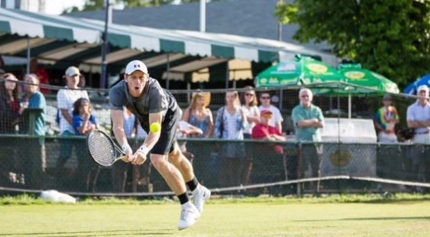 Lawson play in a grass-court ATP Challenger tournament in Newport, Rhode Island.