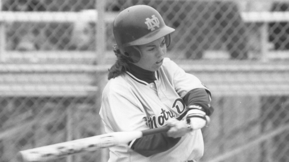 Freshman Elizabeth Perkins ('97) delivered a key two-run triple to help guide the Irish to their first NCAA Regional victory over Indiana on May 20, 1994